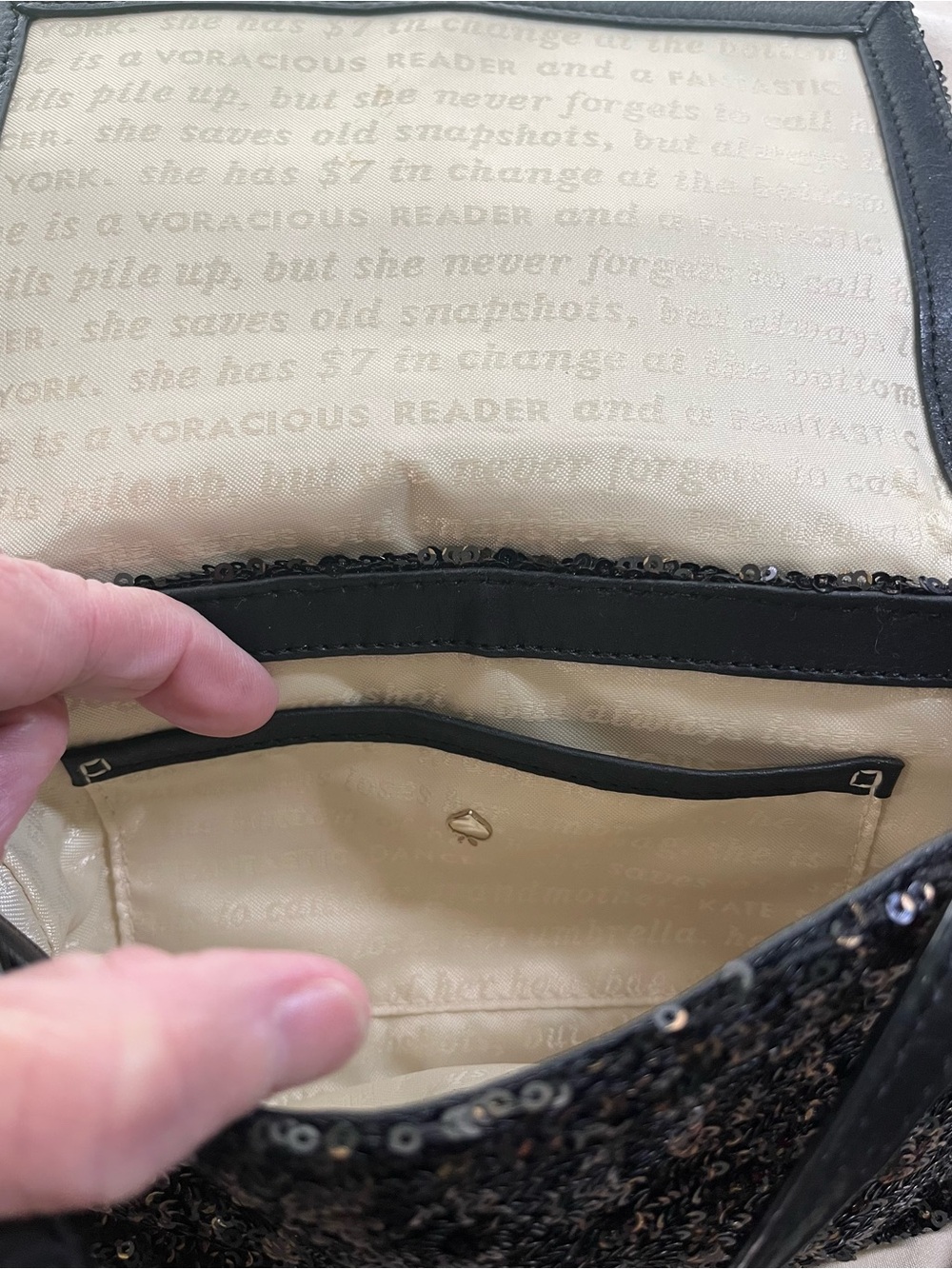kate spade Black Sequin Clutch/crossbody with Gold Logo Plate - Storybook Lining - Picture 6 of 8